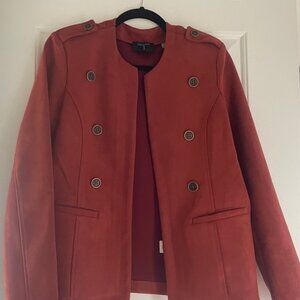 Faux Suede Tahari Double Breasted Cropped Blazer